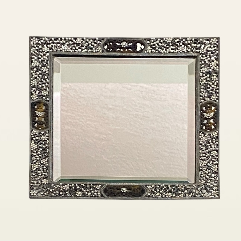RARE Olivia Riegel Retired Queen Anne’s Lace Beveled Mirror Vanity Tray 12.5”
